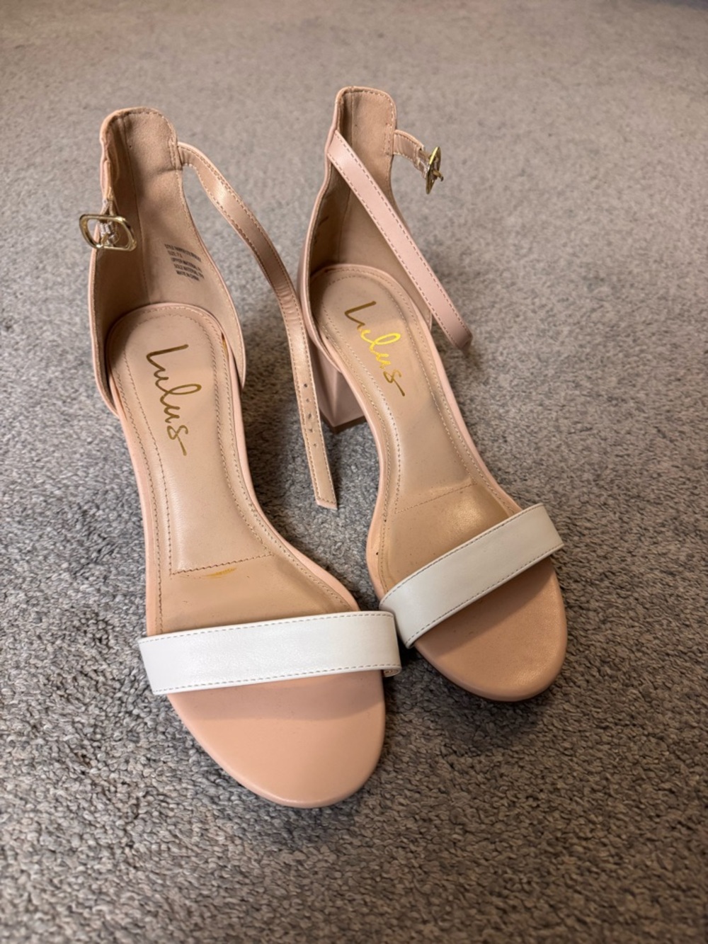 Lulu's Blush Pink and White Ankle-Strap Block Heels